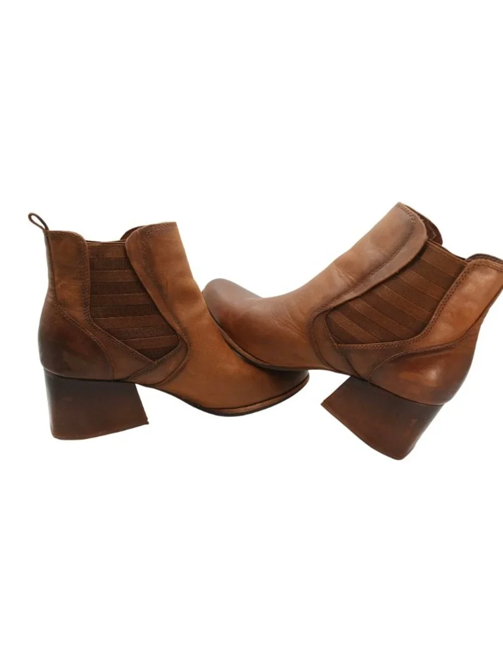 Kork Ease Albin Pull On Chelsea Ankle Boots Size 10 Brown Leather Block Heels